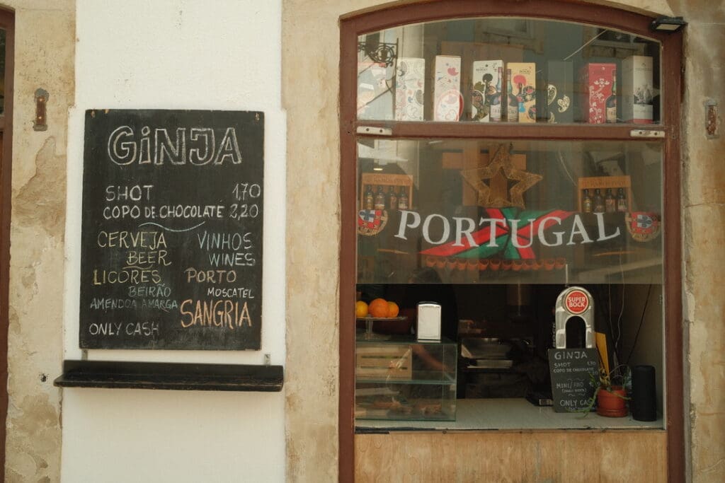A traditional Portuguese shop serving ginja, Portugal's famous cherry liqueur, alongside local wines and other regional specialties.